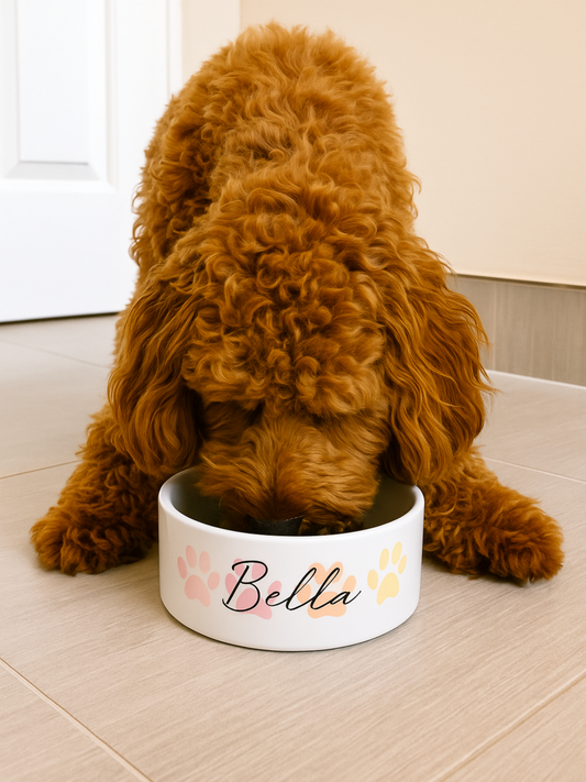 Pink Personalised Four Paws Bowl